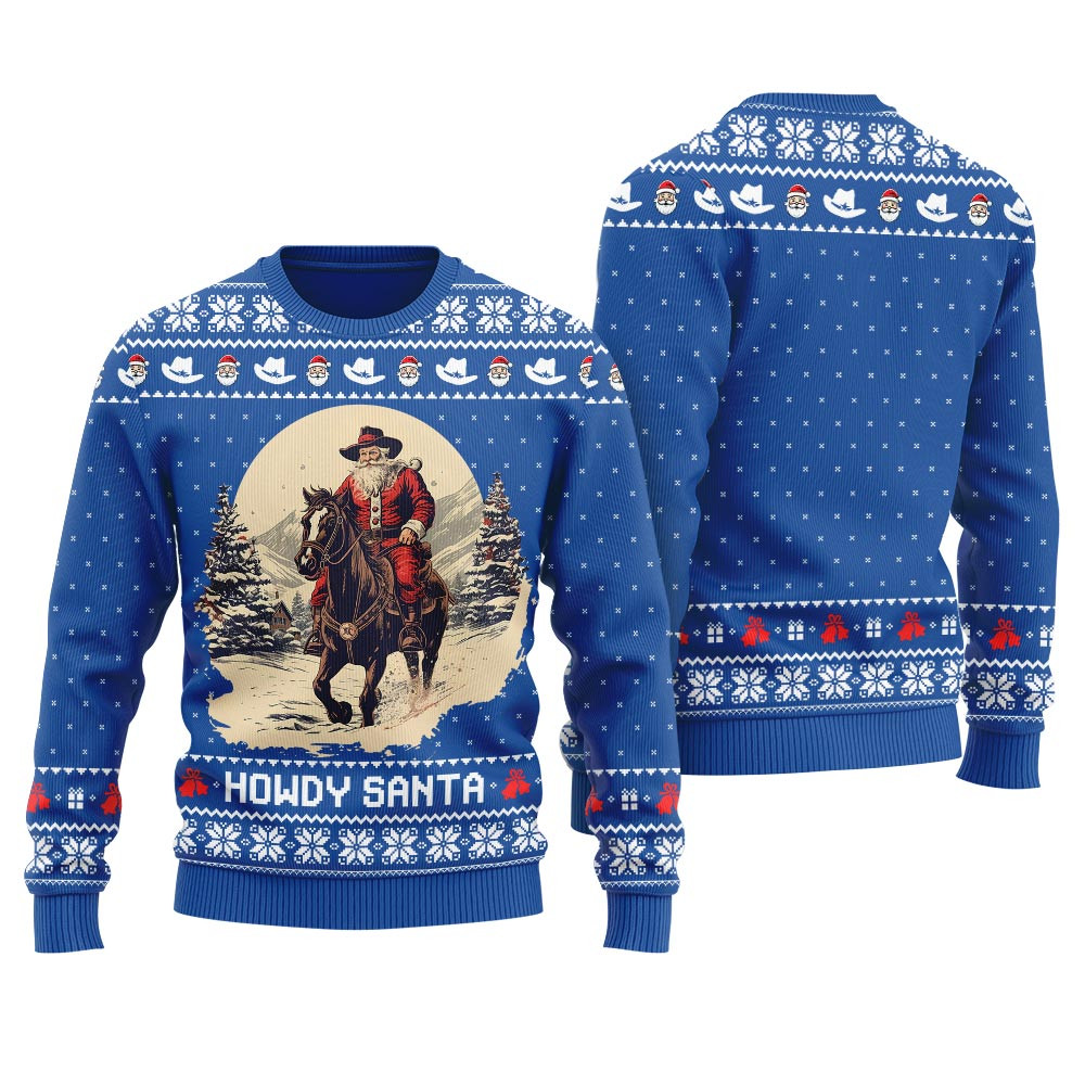 Funny Ugly Western Christmas Sweater Howdy Santa Royal Seasonal Gift Merch for Cozy Christmas Vibes
