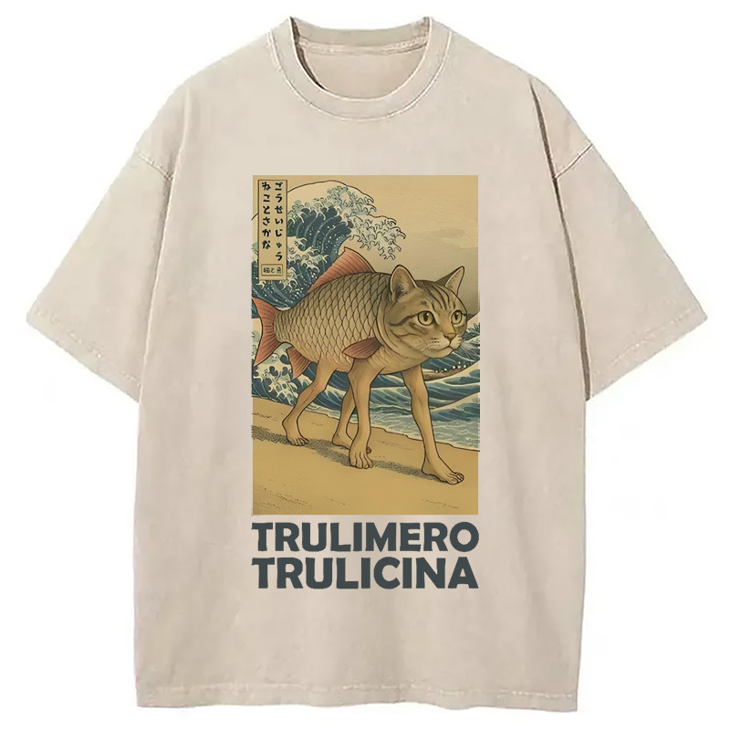 Funny Ukiyo-E Art Meme Washed T-Shirt Cool Urban Street Style Shirt Gifts For Best Friend