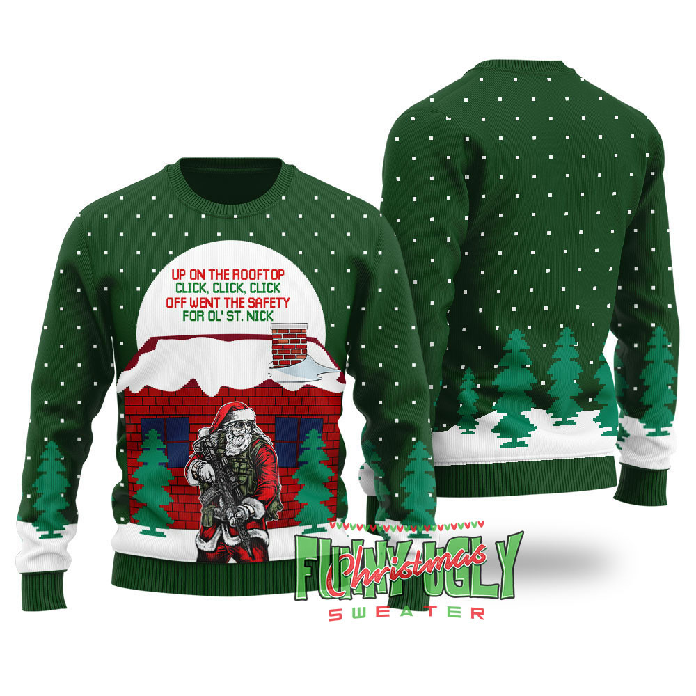 Funny Up On The Housetop Ugly Christmas Sweater Forest Green Exclusive Holiday Sweater Merch for Gift Giving