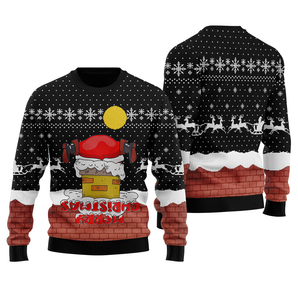 Funny Upside Down Merry Christmas Ugly Christmas Sweater Black Cute Christmas Sweatshirt for Holiday Spirit