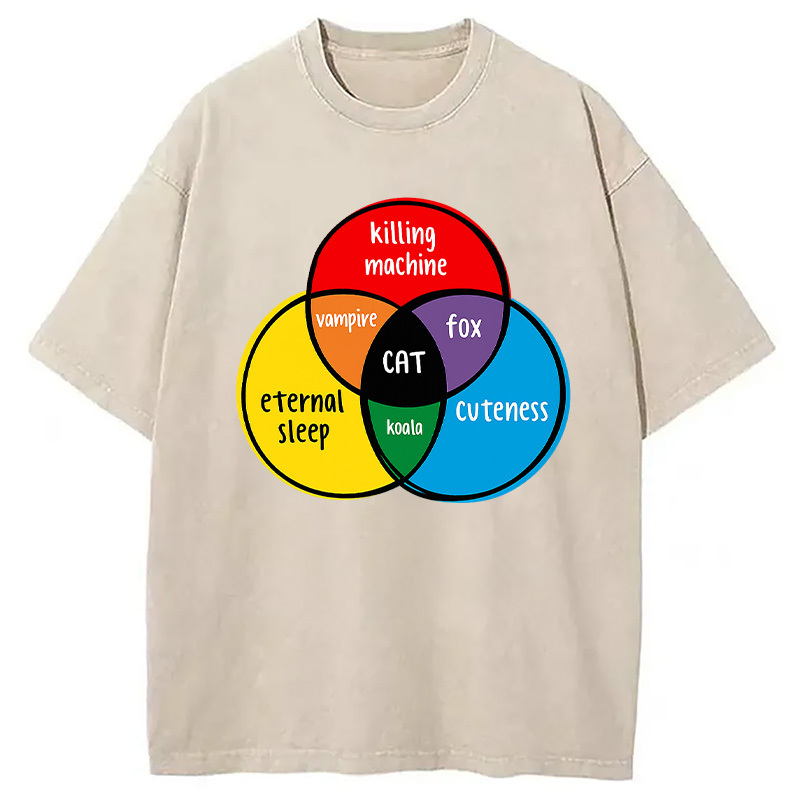 Funny Venn Diagram Cat Washed T-Shirt Casual Vintage Everyday Look Gifts For Sister Funny Venn Diagram Cat Washed T-Shirt Casual Vintage Everyday Look Gifts For Sister