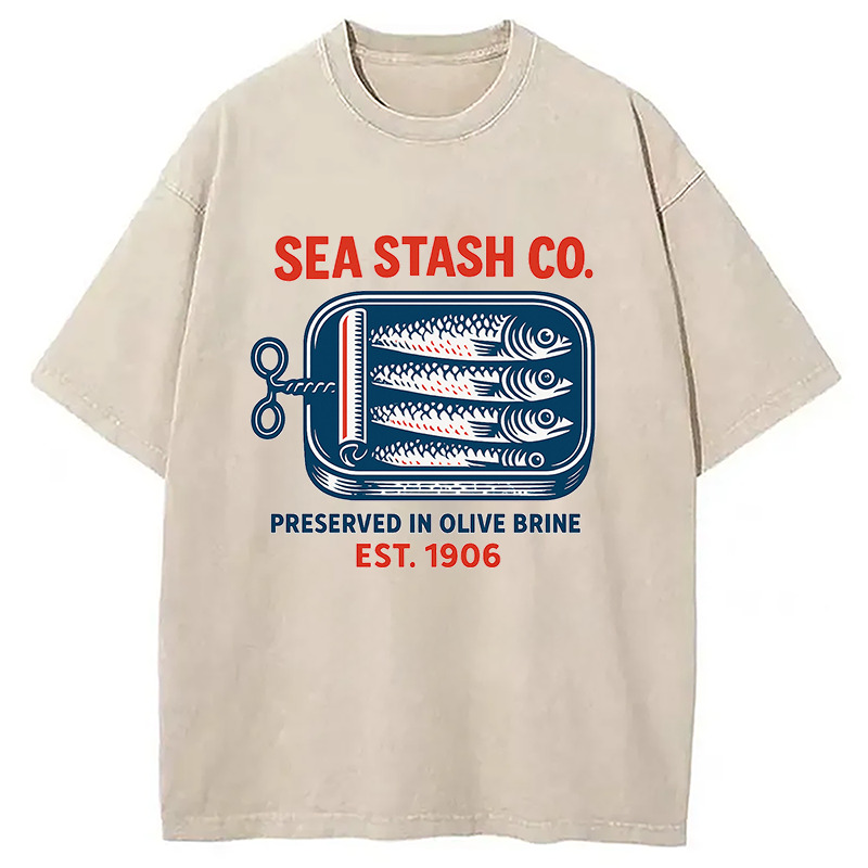 Funny Vintage Sardine Can Washed T-Shirt Funny Aesthetic Trendy Apparel Gifts For Brother
