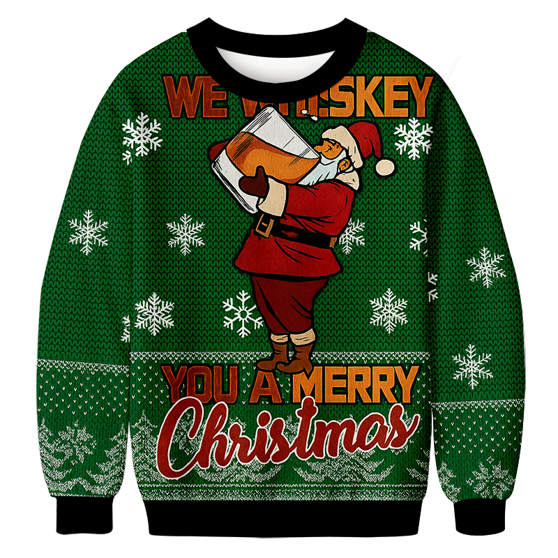 Funny We Whiskey You a Merry Xmas Christmas Ugly Sweatshirts Festive Xmas Winter Sweater Gift Ideas