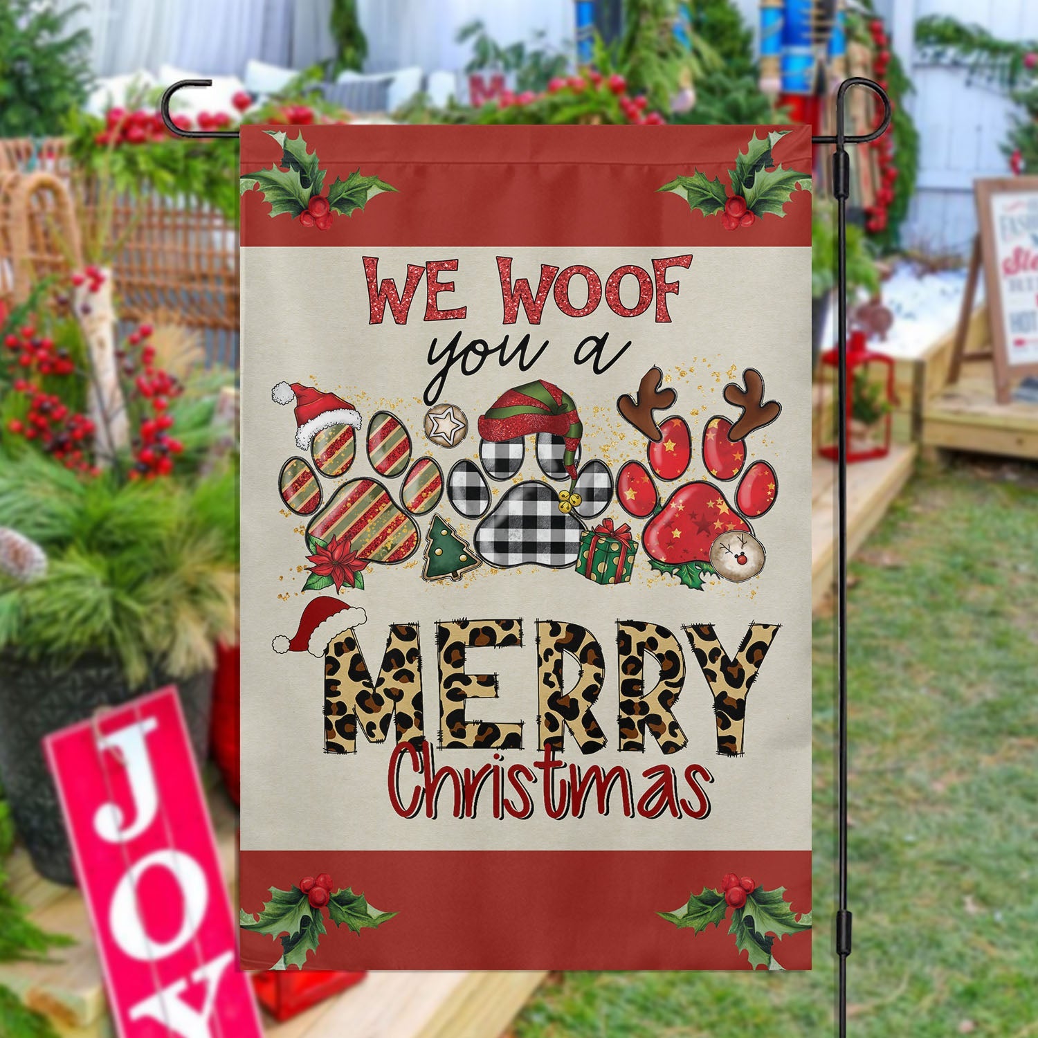 Funny We Woof You A Merry Christmas Garden Flag House Flag Christmas Decor Gift For Dog Lovers