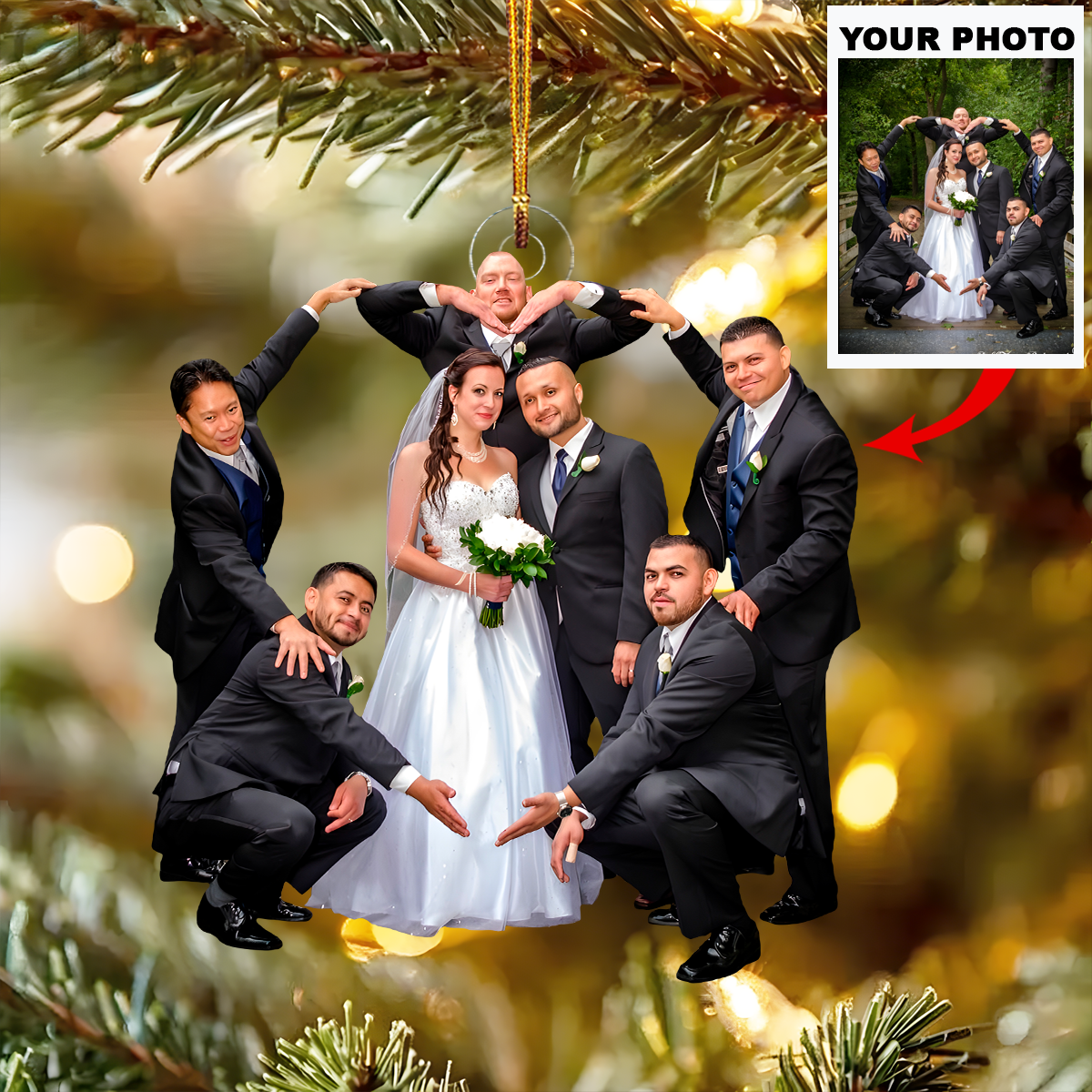 Funny Wedding Pose Personalized Photo Mica Ornament Christmas Gift For Newlywed Couple