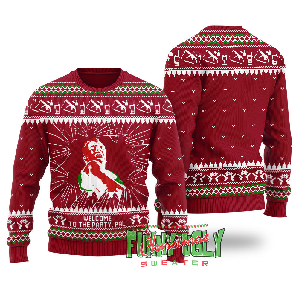 Funny Welcome To The Party Die Hard Sweater Cardinal Red Best Christmas Merch Gift for Family and Friends
