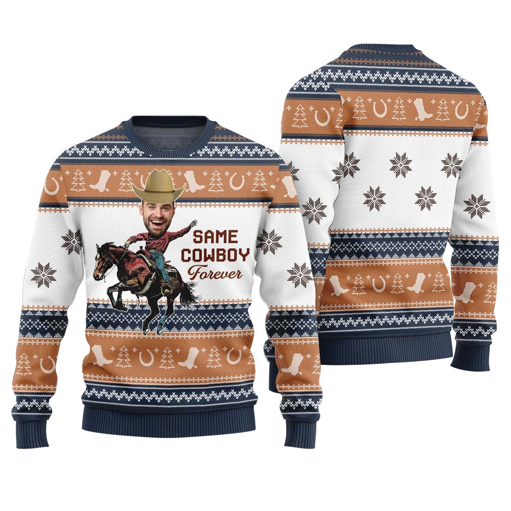 Funny Western Christmas Sweaters For Adults Same Cowboy Forever Navy Holiday Gift Merch That Everyone Will Adore