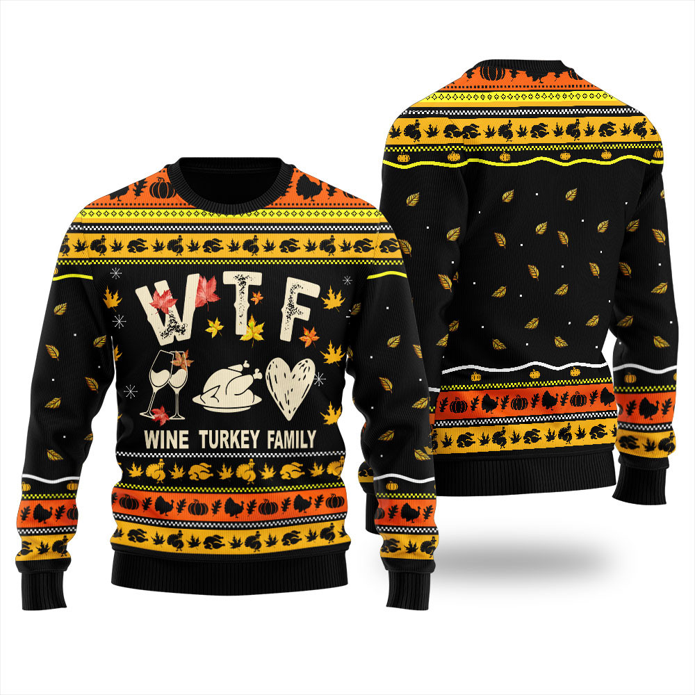 Funny Wine Turkey Family Thanksgiving Ugly Sweater For Women Lovely Christmas Sweater Gift for Mom or Grandma