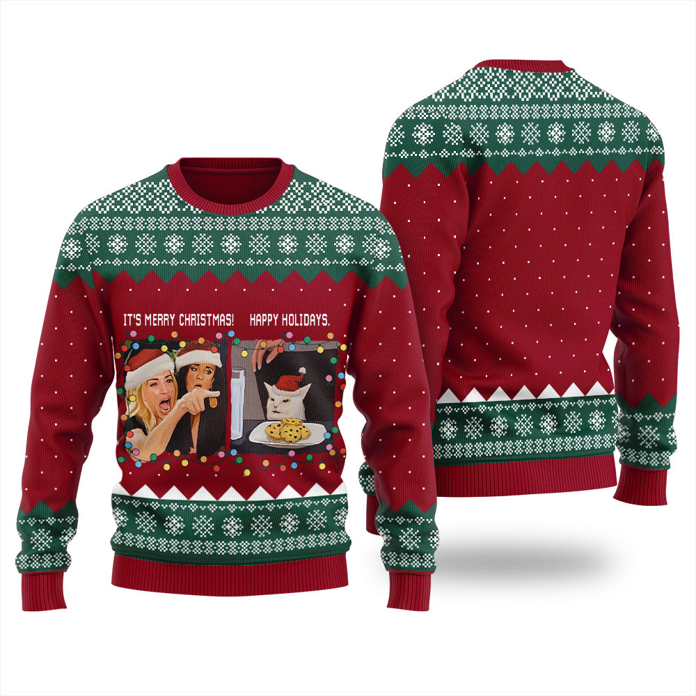 Funny Woman Yelling At A Cat Meme Womens Ugly Sweater Holiday Merch That Makes a Perfect Christmas Gift