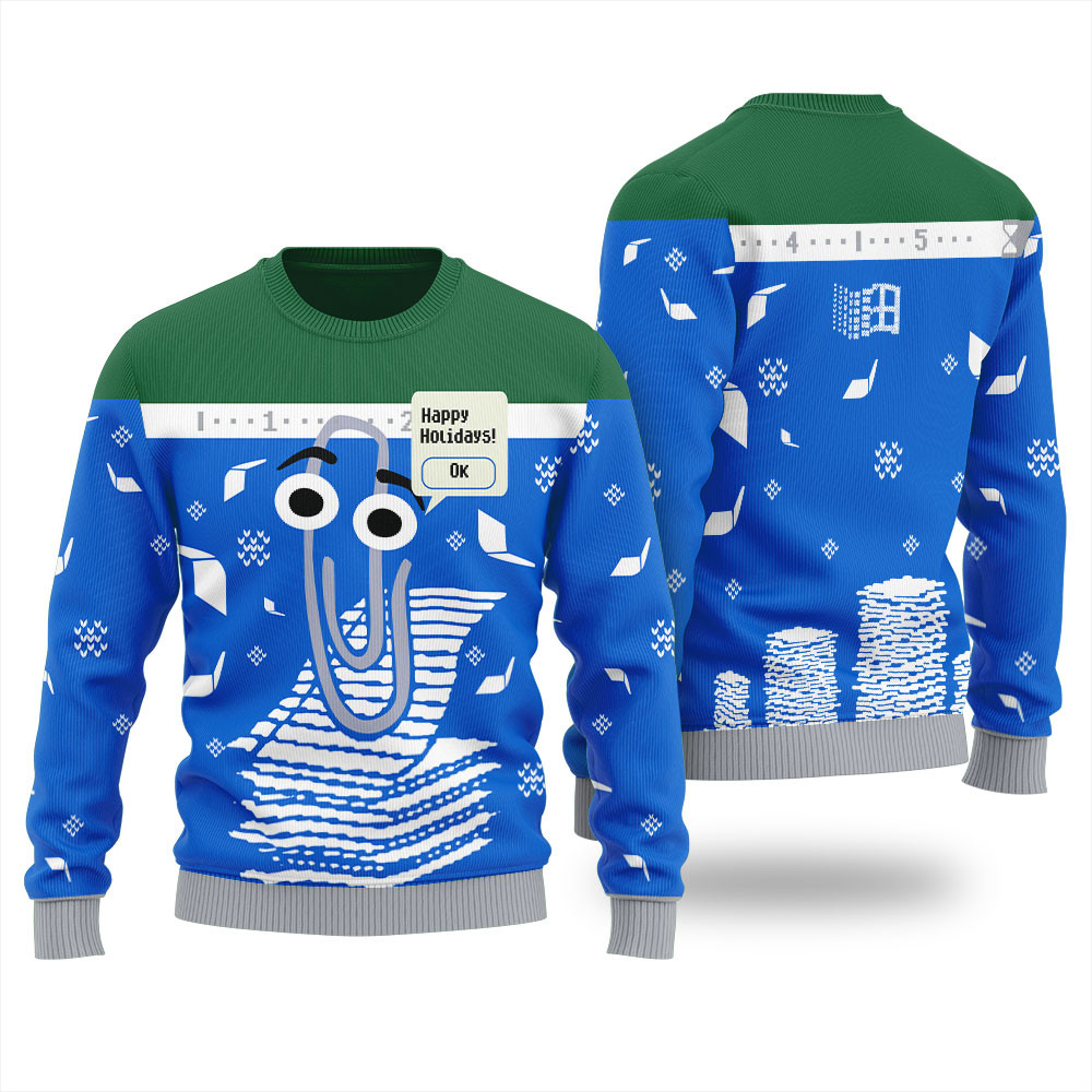 Funny Womens Clippy Ugly Sweater Warm Winter Sweater to Brighten Your Holidays