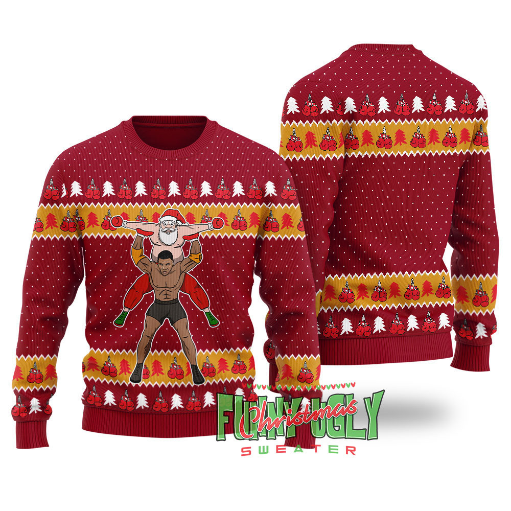Funny Wrestling Mike Tyson Ugly Christmas Sweater Cardinal Red Custom Holiday Sweater Merch That Warms the Heart