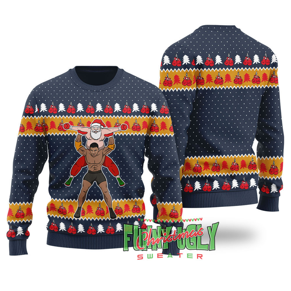 Funny Wrestling Mike Tyson Ugly Christmas Sweater Navy Trendy Christmas Sweater for Winter Outfits