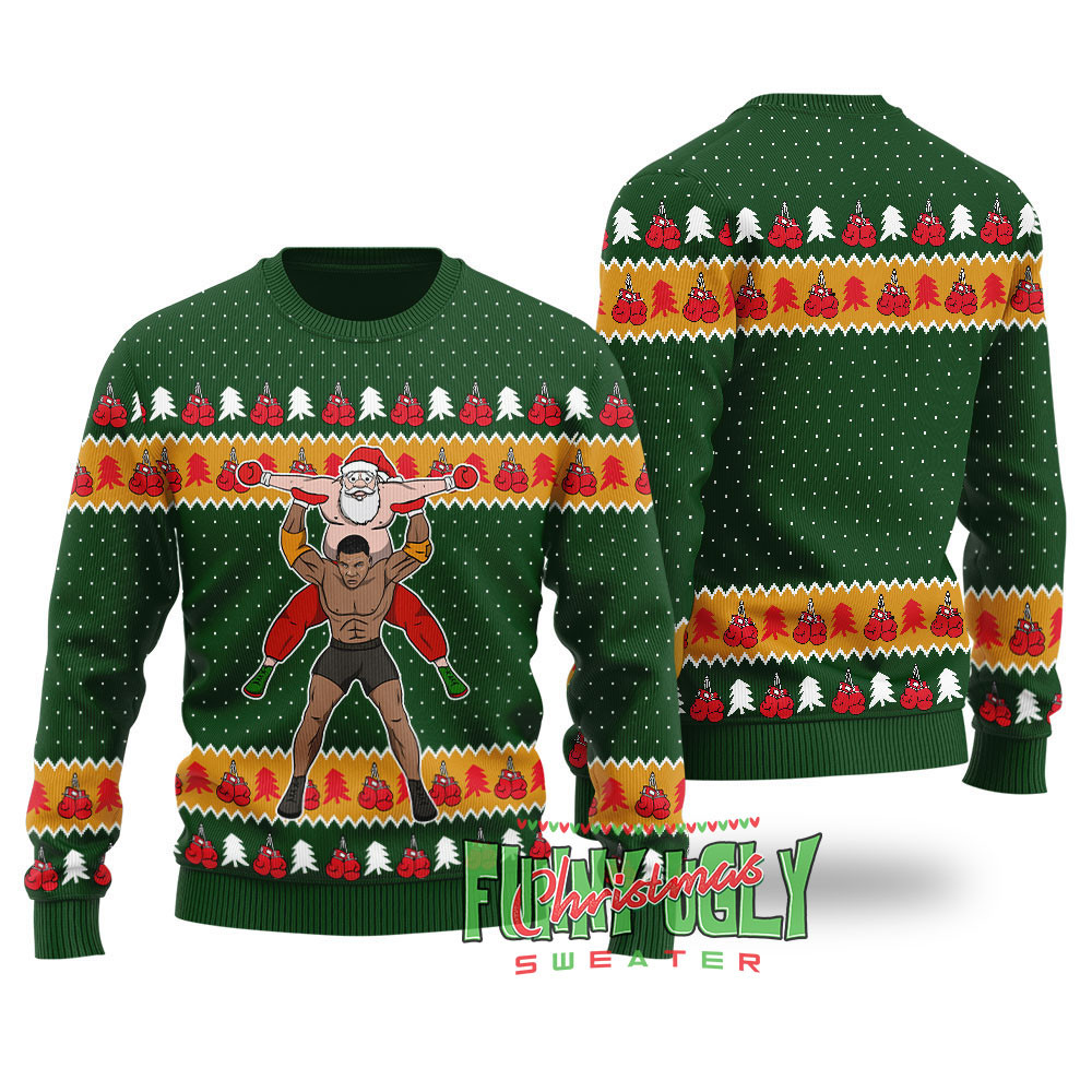 Funny Wrestling Santa Ugly Christmas Sweater Classic Holiday Sweater for Festive Looks