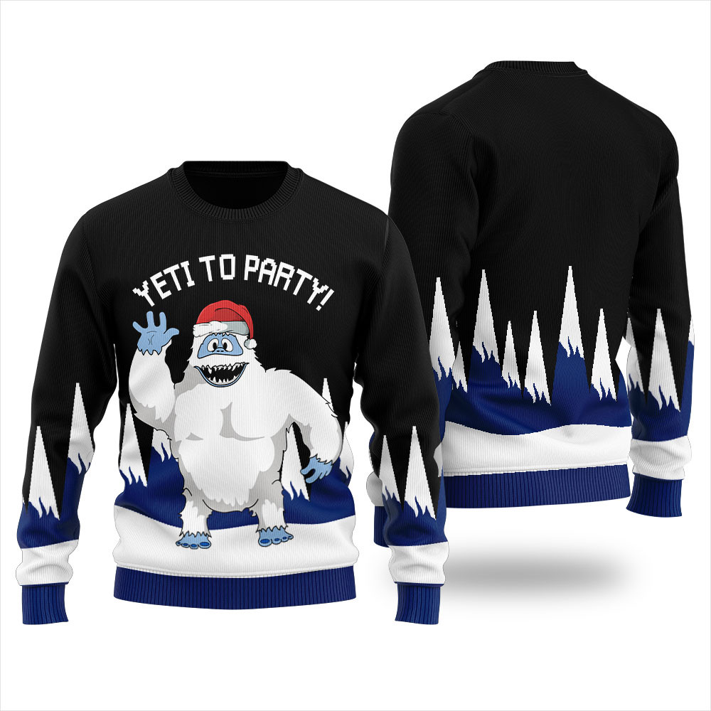 Funny Yeti To Party Christmas Sweater Women Black Custom Christmas Sweatshirt for Family Matching