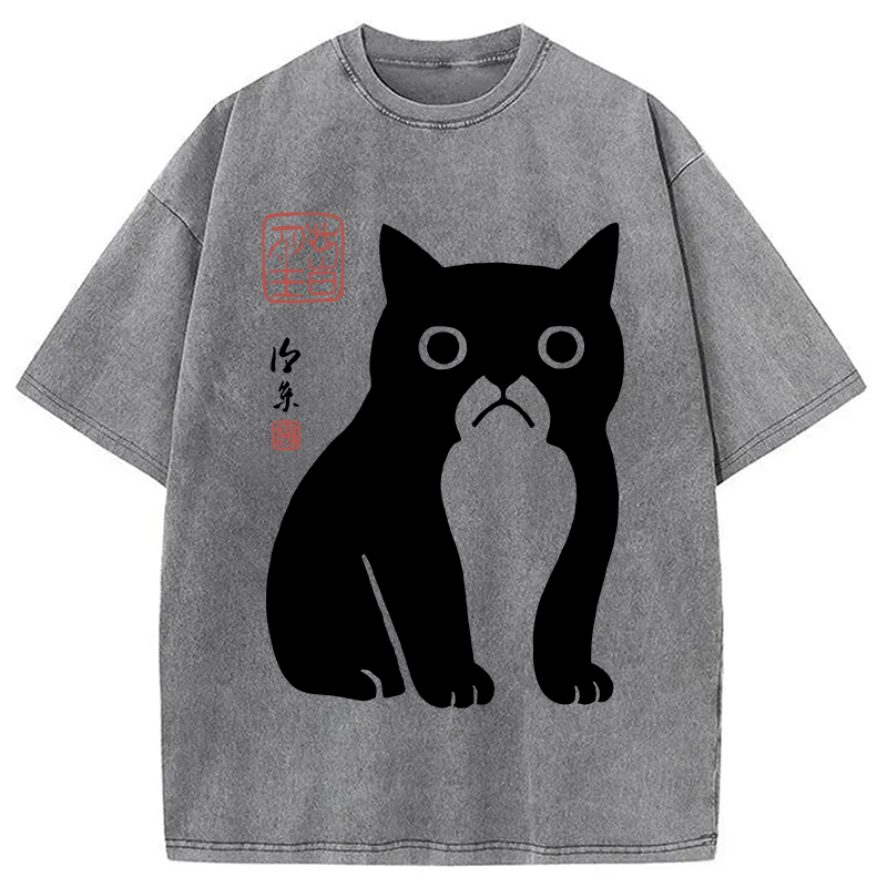 Funny Zen Cat Meme Washed T-Shirt Unisex Streetwear Graphic Style Gifts For Best Friend