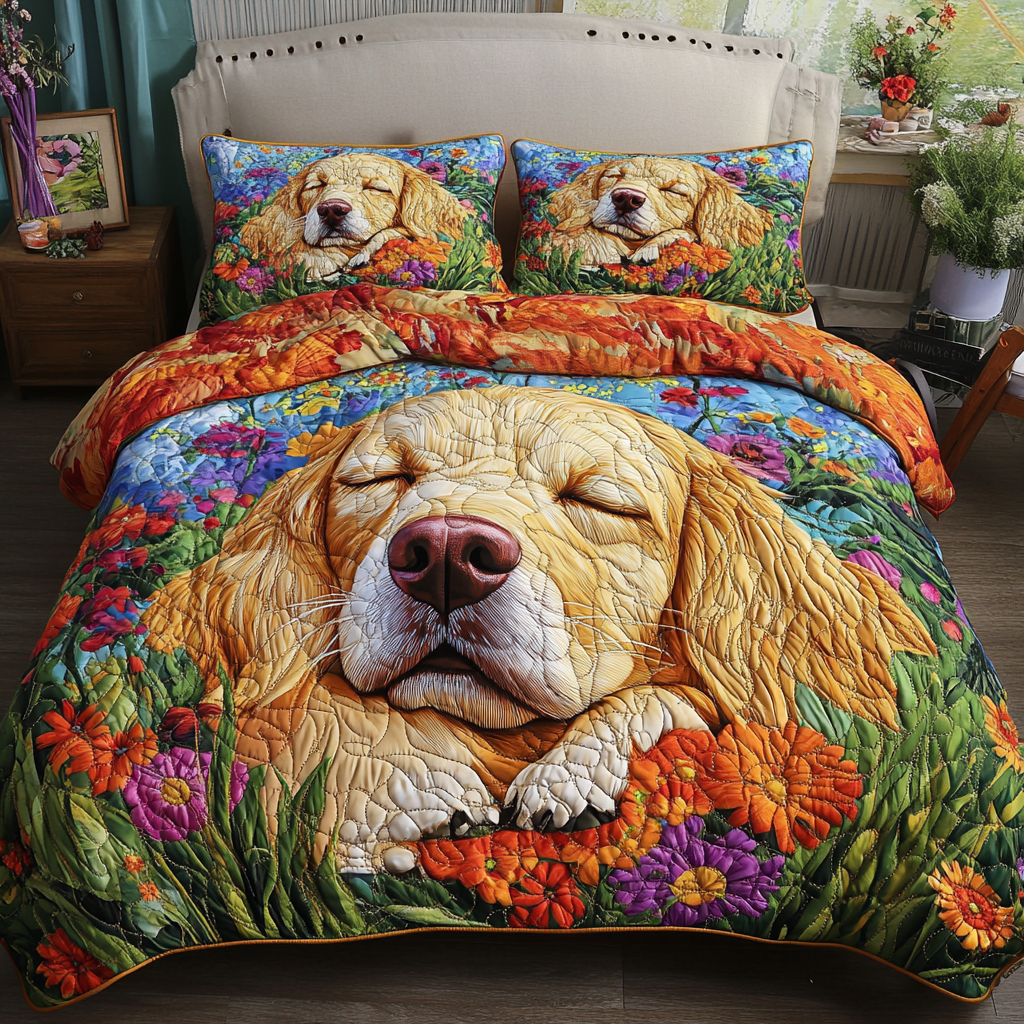 Furry Blossoms Quilted Bedding Set Perfect Bedroom Gift Set to Show You Care