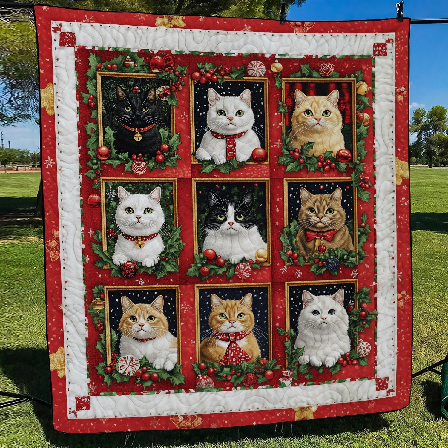 Furry Christmas Cheer Quilted Blanket Christmas Presents For Cat Lovers