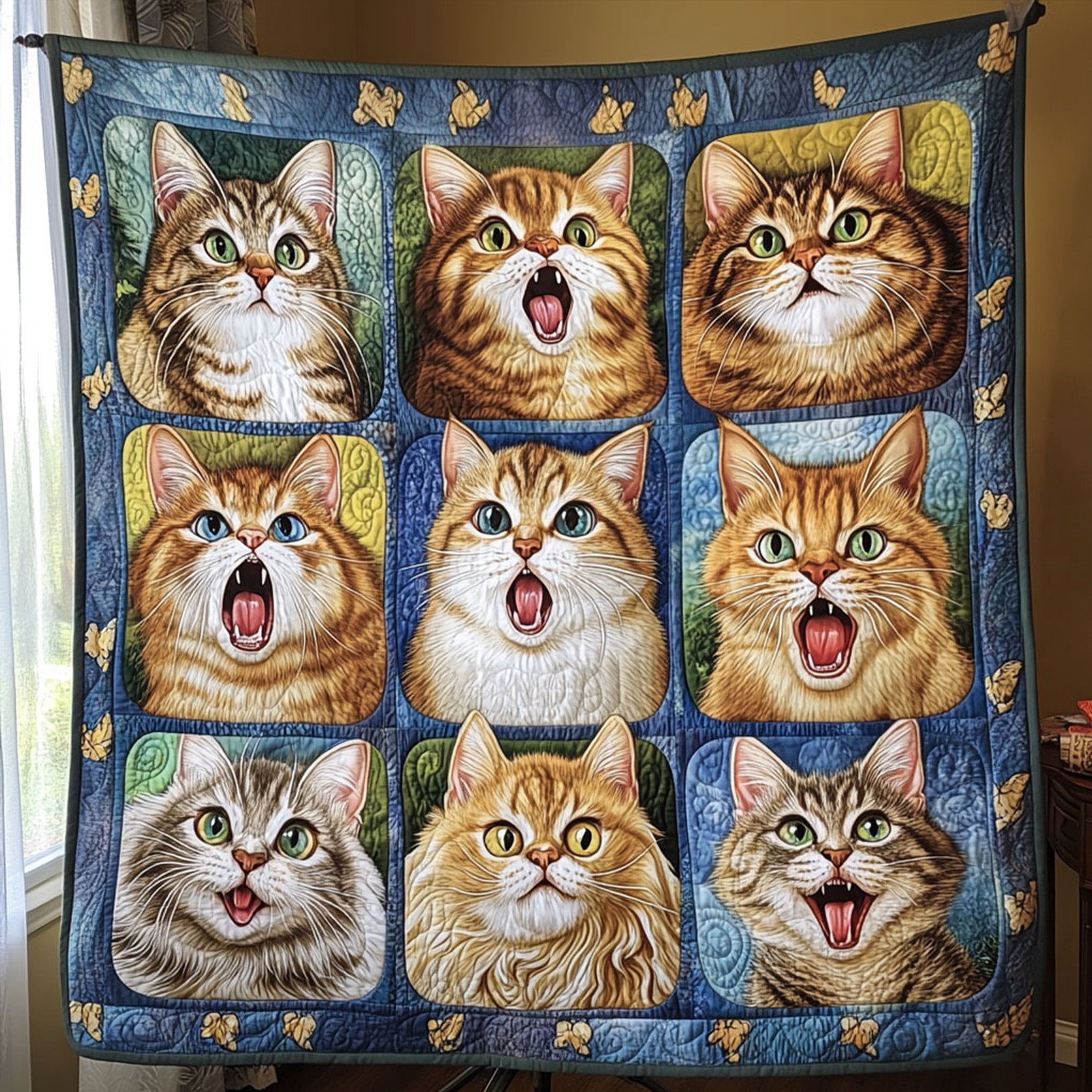 Furry Faces Quilted Blanket Unique Gifts For Cat Lovers