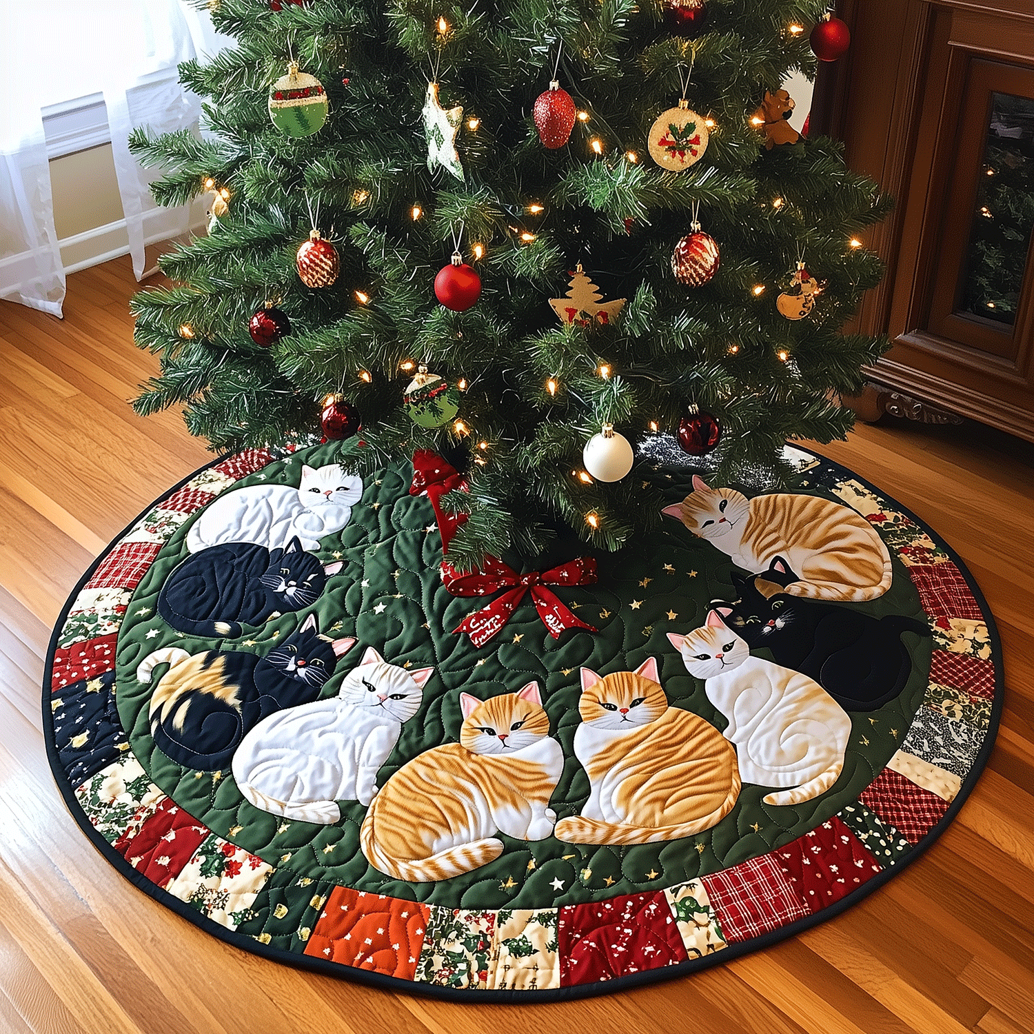 Furry Festivities Quilted Christmas Tree Skirt Classic Christmas Home Decor Merry And Bright Holiday Decor