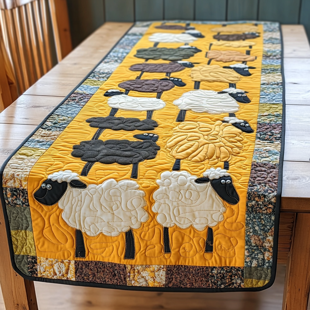 Furry Fields Quilted Table Runner Kitchen Table Decor Christmas Gifts For Sheep Farmers