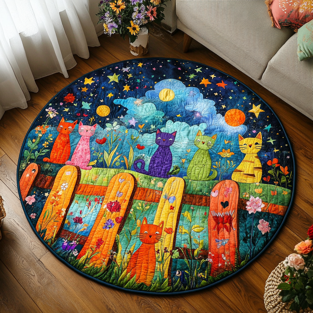 Furry Friend Quilted Round Mat Christmas Entry Way Decor Kitten Christmas Presents