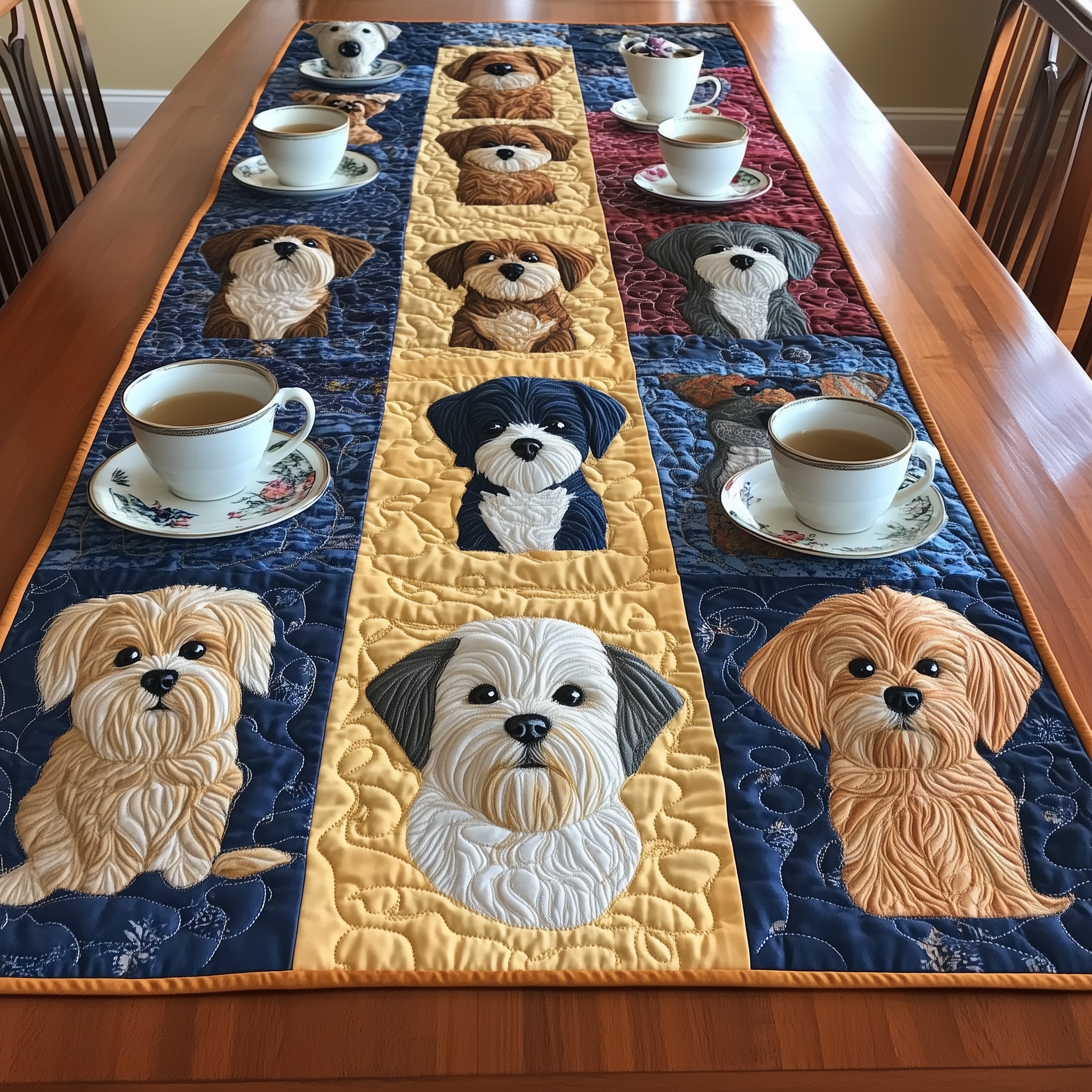 Furry Friends Feast Quilted Table Runner Holiday Dining Christmas Table Runner Home Decorations