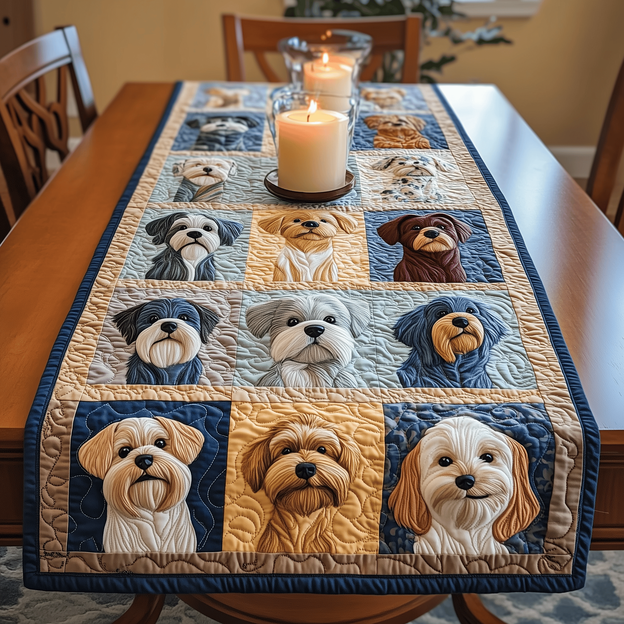 Furry Friends Feast Quilted Table Runner Holiday Dining Christmas Table Runner Xmas Indoor Decorations Gifts