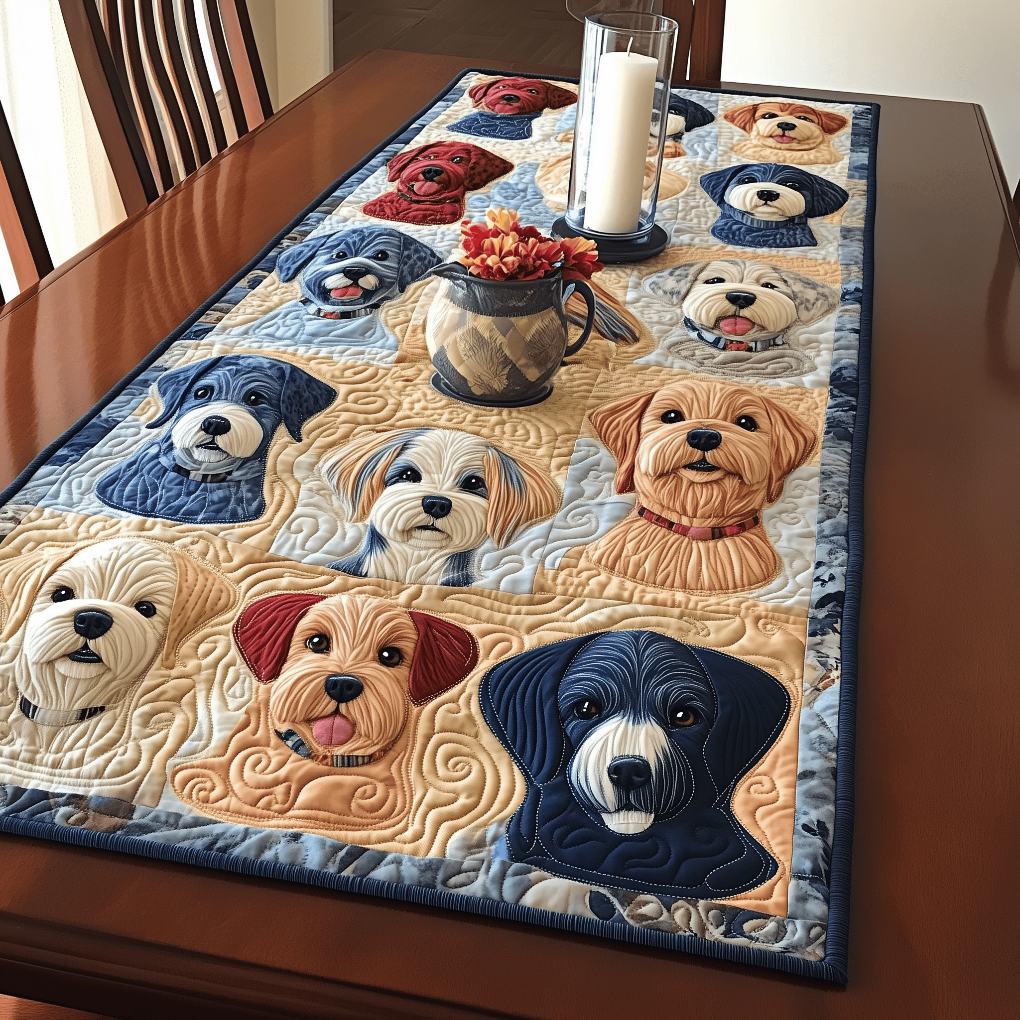 Furry Friends Feast Quilted Table Runner Holiday Dining Christmas Table Runner Xmas Indoor Decorations Gifts