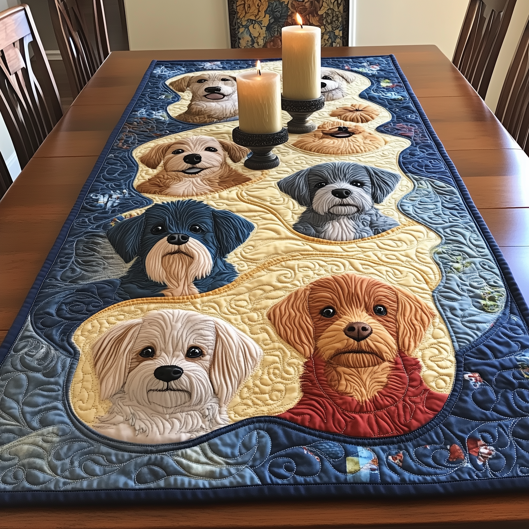 Furry Friends Feast Quilted Table Runner Holiday Dining Christmas Table Runner Xmas Indoor Decorations Gifts