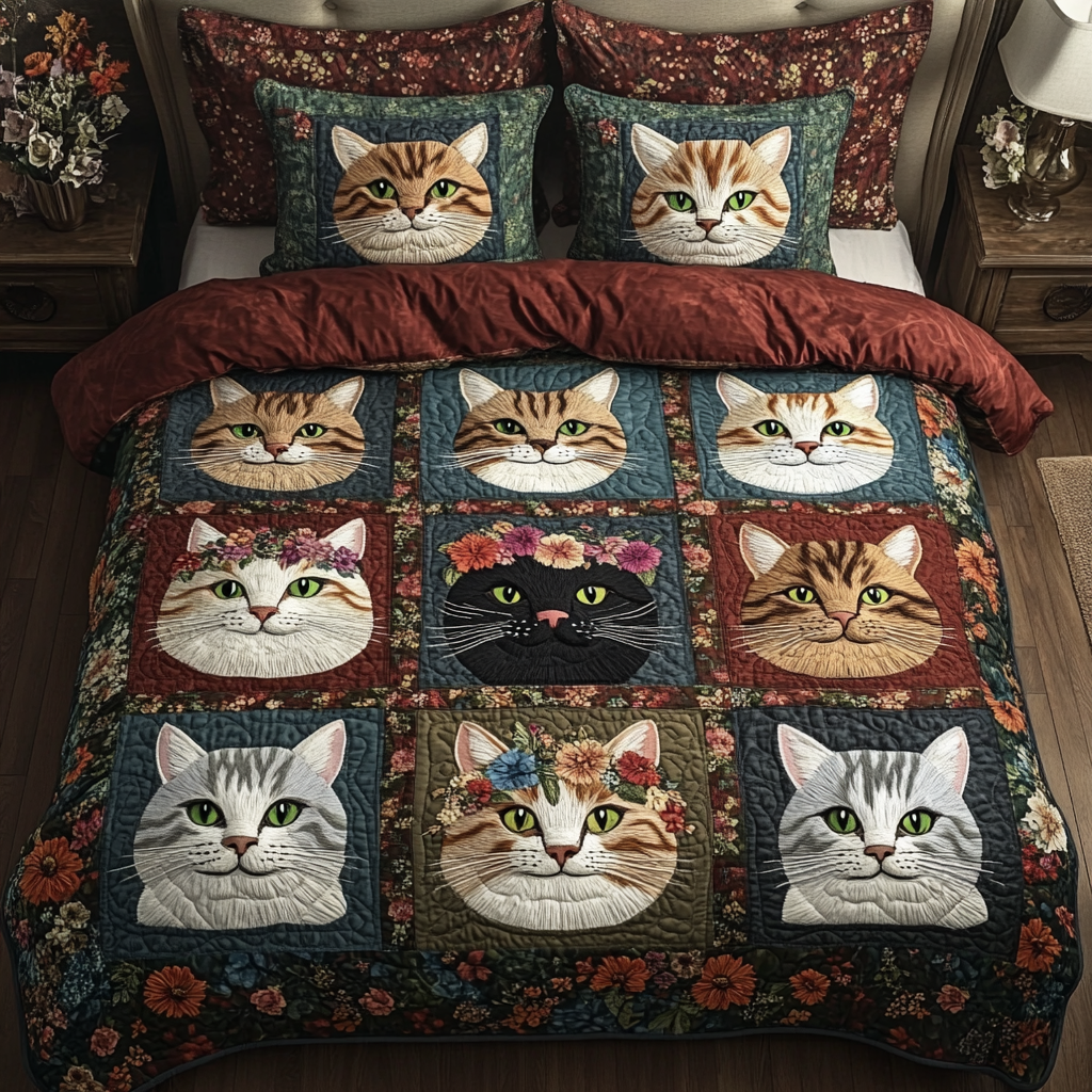Furry Friends Quilted Bedding Set Best Bed Sheet Set Kitty Christmas Gifts
