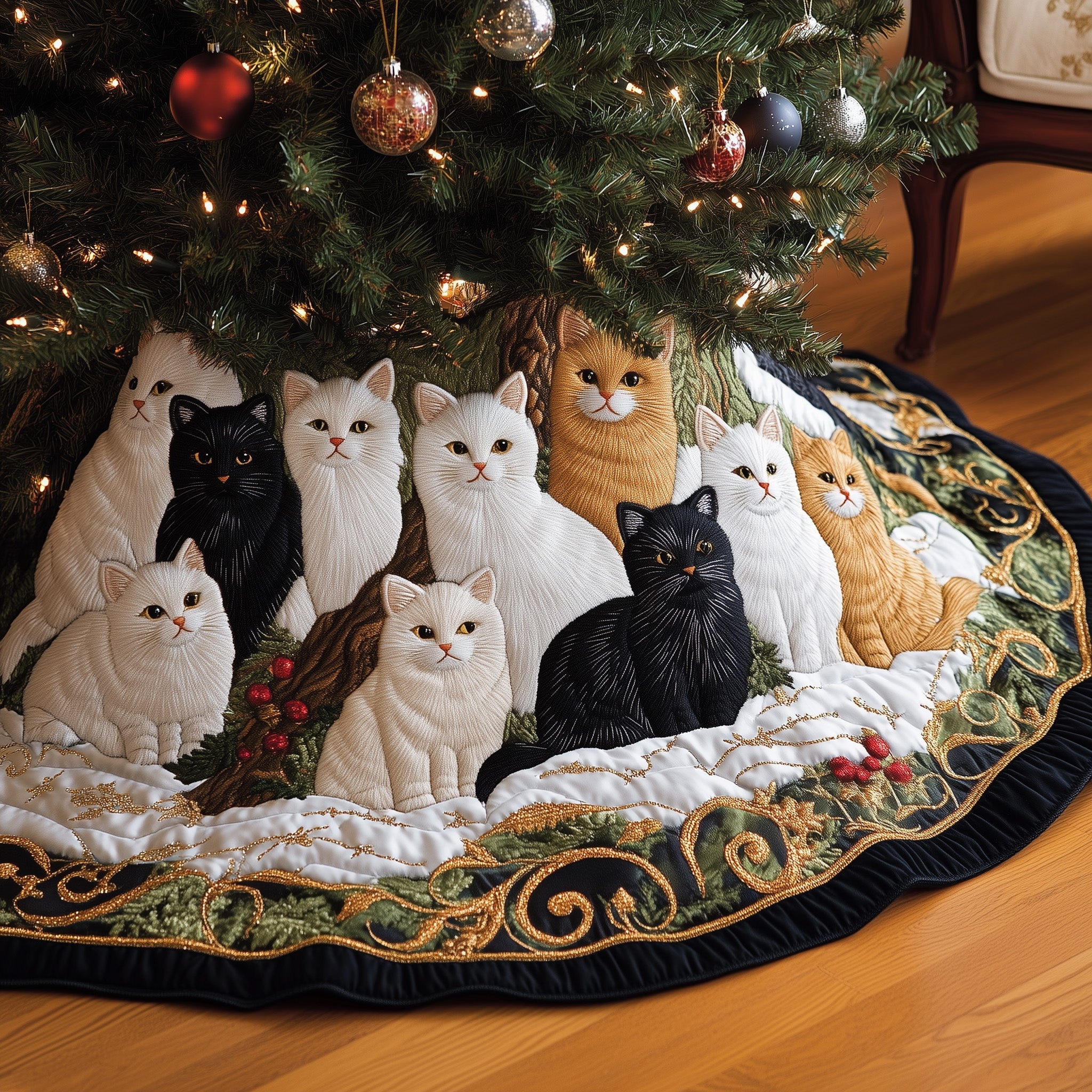 Furry Friends Quilted Tree Skirt Cozy Tree Skirt For Holiday Decor
