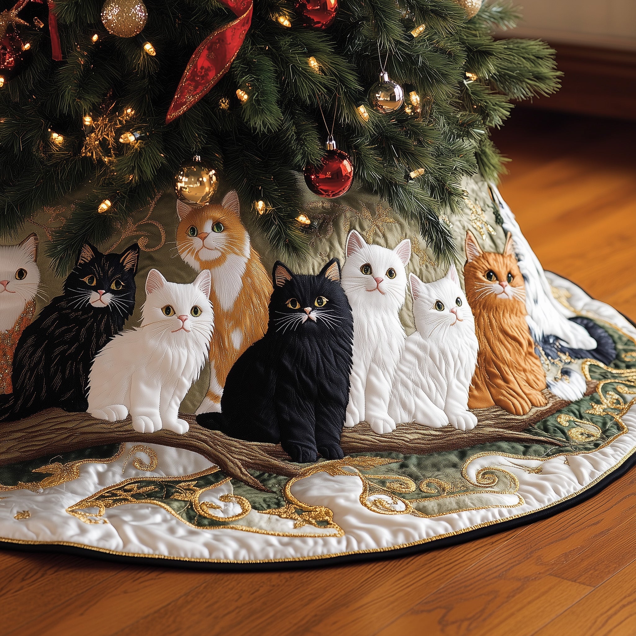 Furry Friends Quilted Tree Skirt Elegant Christmas Tree Decor Merch