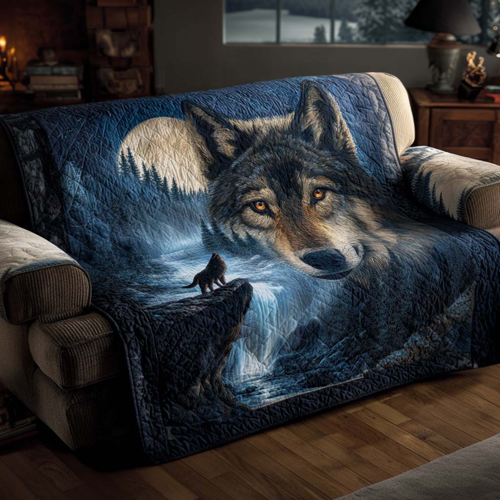 Furry Guardian Quilted Sofa Cover Home Decor Gifts For People Who Love Wolves