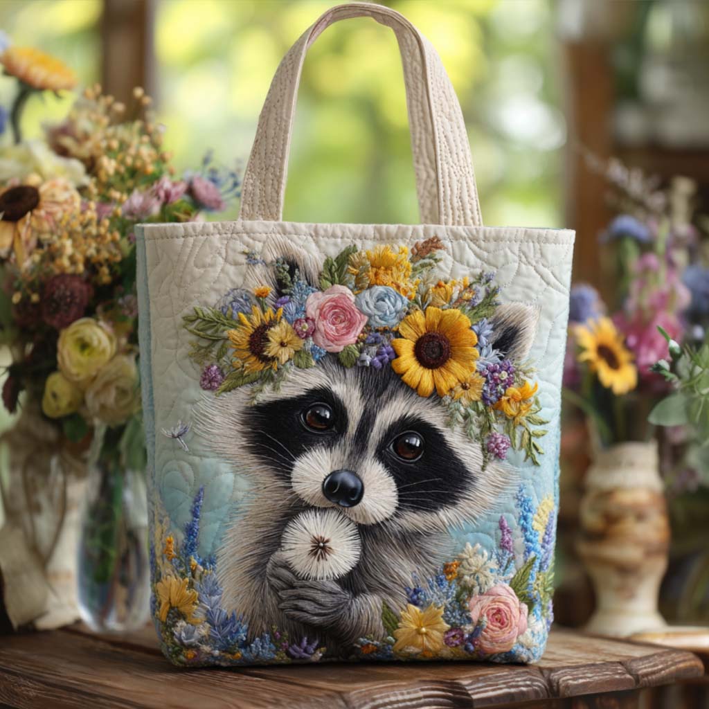 Furry Rascal Quilted Tote Bag Raccoon Gifts For Christmas