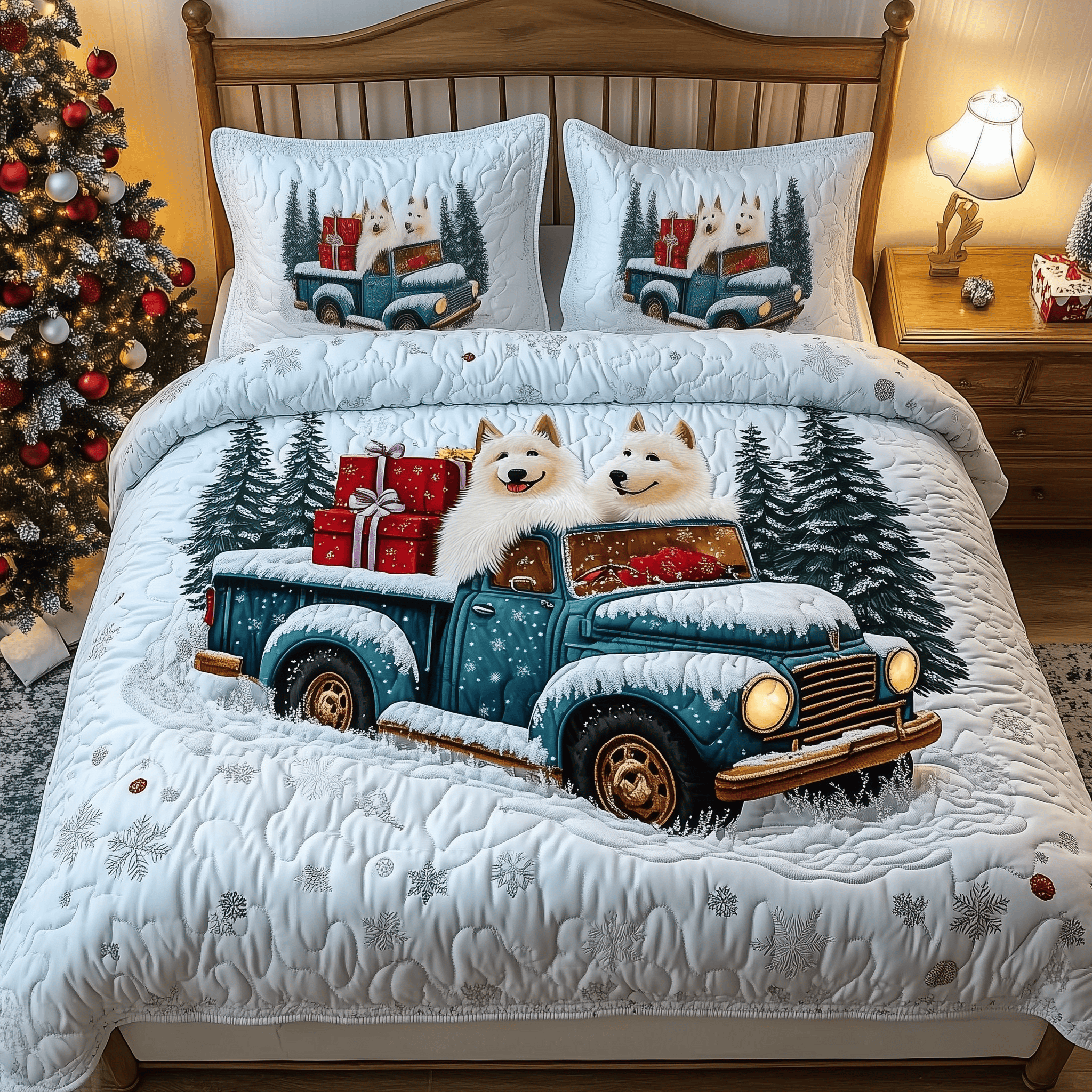 Furry Snowy Adventure Quilted Bedding Set Best Gifts For Dog Lovers