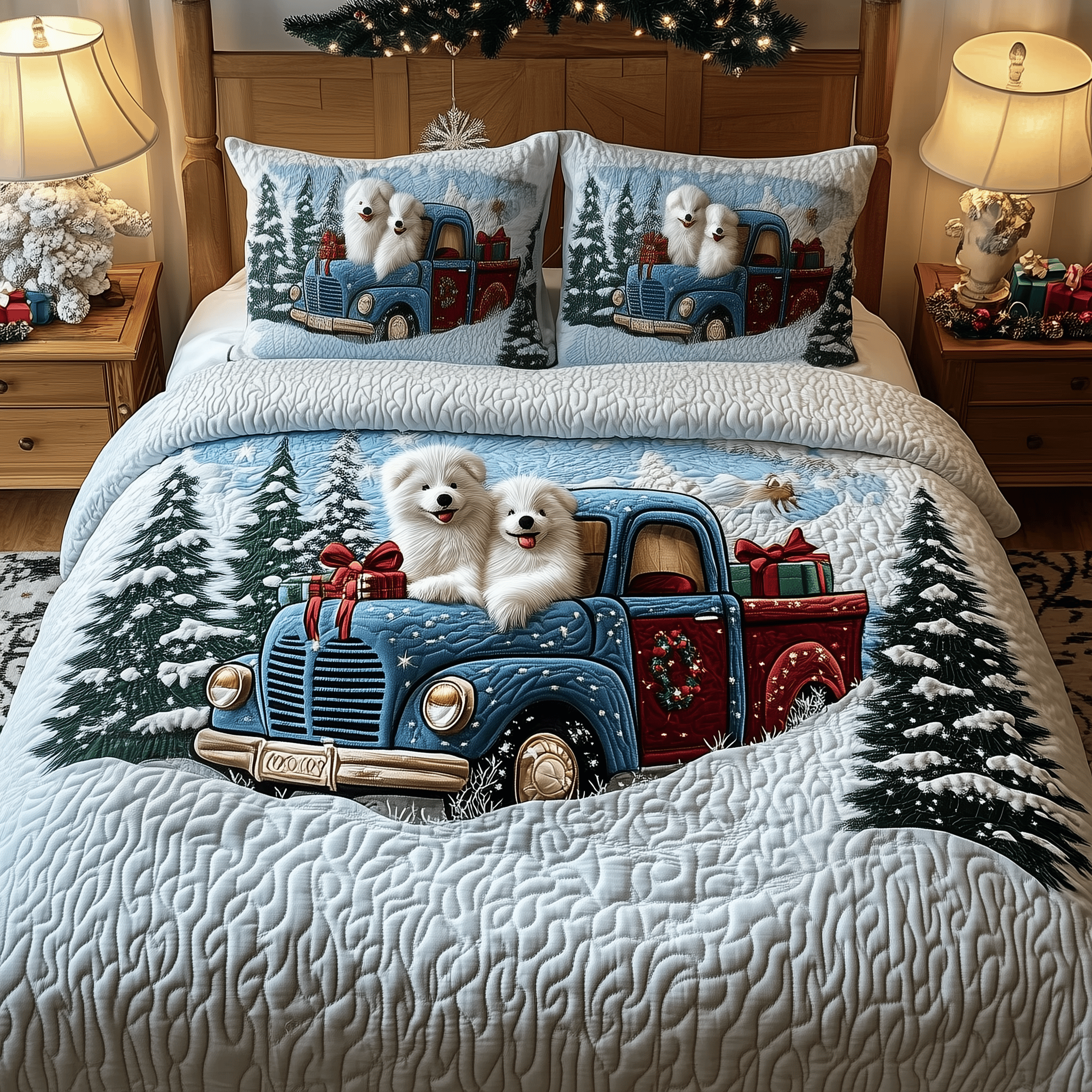 Furry Snowy Adventure Quilted Bedding Set Best Gifts For Dog Owners