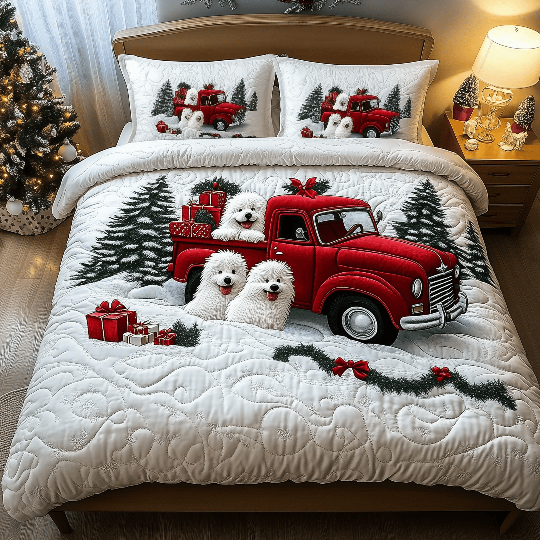 Furry Snowy Adventure Quilted Bedding Set Good Gifts For Dog Lovers