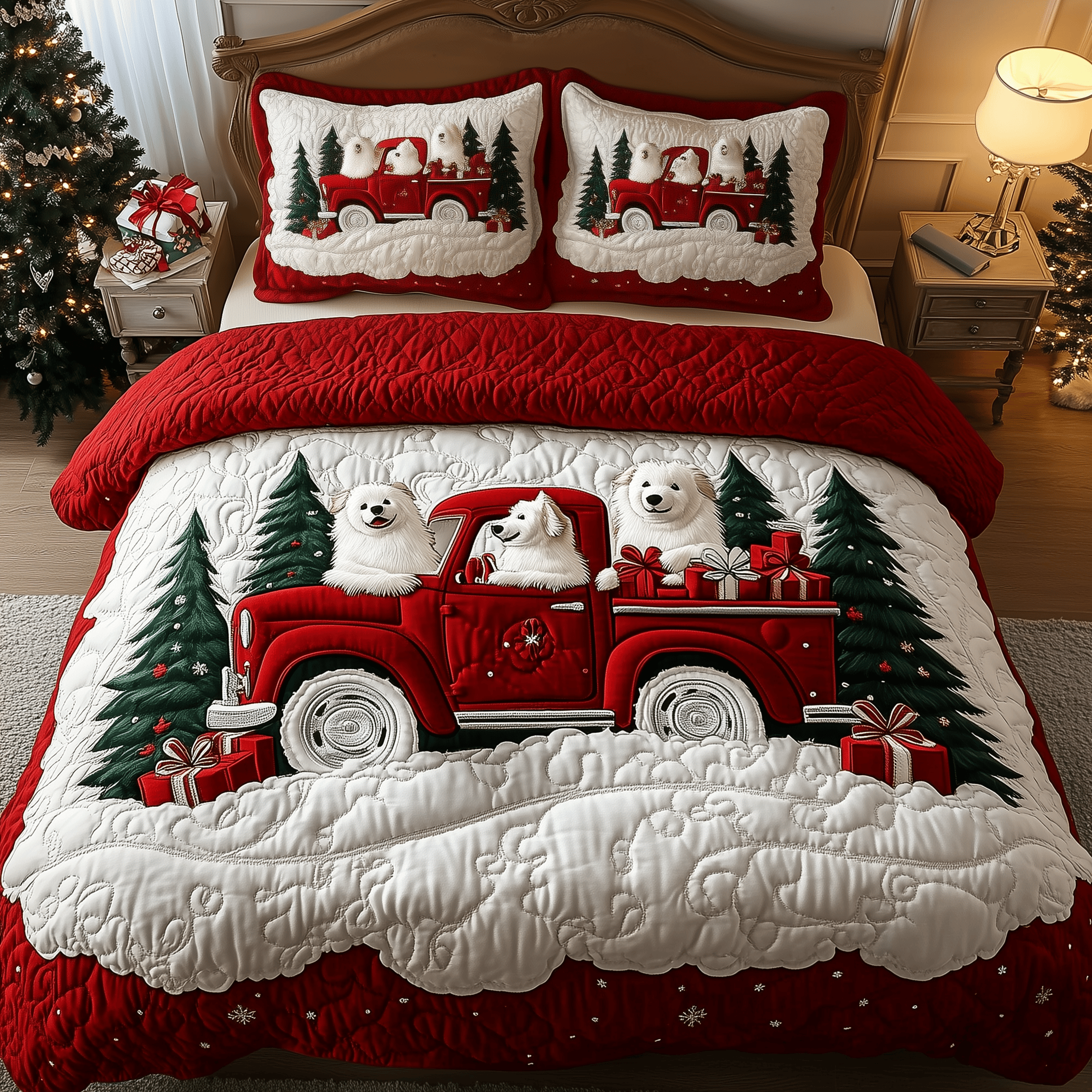 Furry Snowy Adventure Quilted Bedding Set Good Gifts For Dog Owners