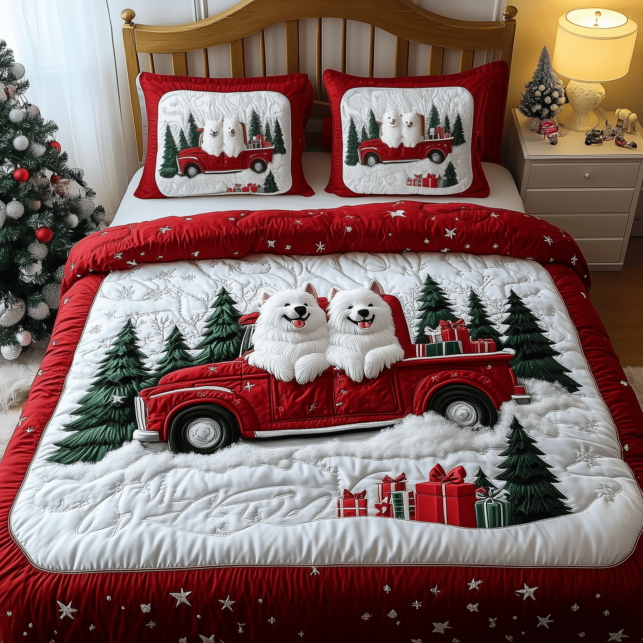 Furry Snowy Adventure Quilted Bedding Set Great Gifts For Dog Lovers