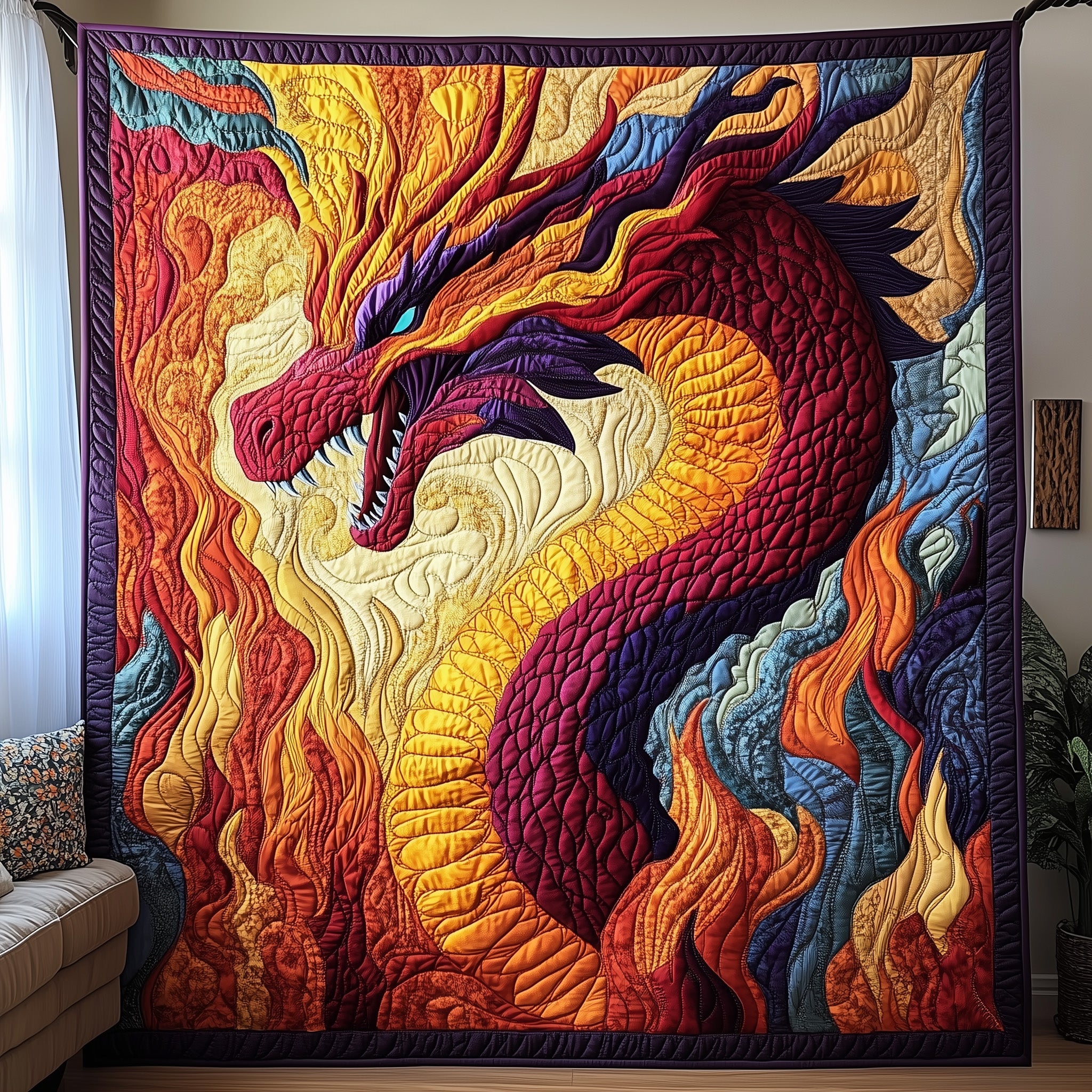 Fury of the Firelands Quilted Blanket Sofa Throw BlanketGreat Dragon Lover Gift Ideas