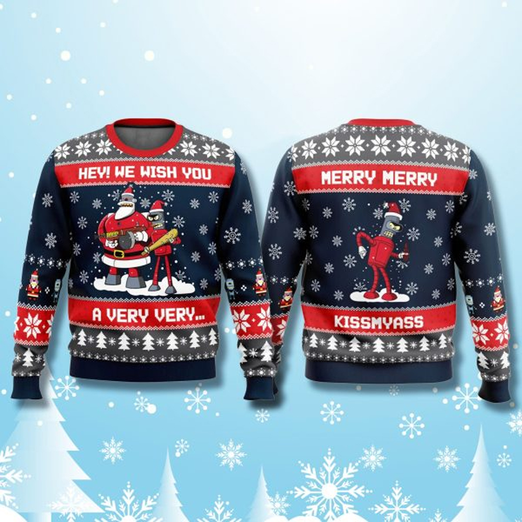 Futurama Merry Kissmyass Funny Ugly Christmas Sweater Xmas Presents For Him