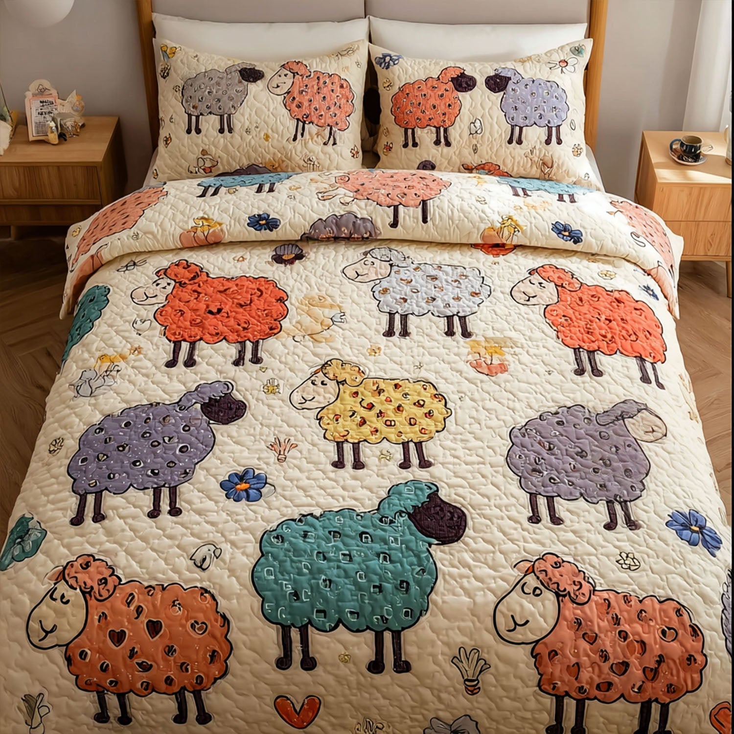 Fuzzy Delight Quilted Bedding Set Holiday Season Duvet Cover Set Christmas Gifts For Sheep Farmers