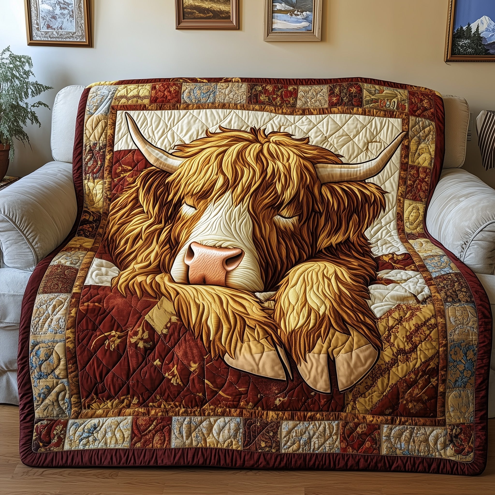 Fuzzy Highland Cow Quilted Blanket Couch Throw BlanketHighland Cattle Gifts Christmas