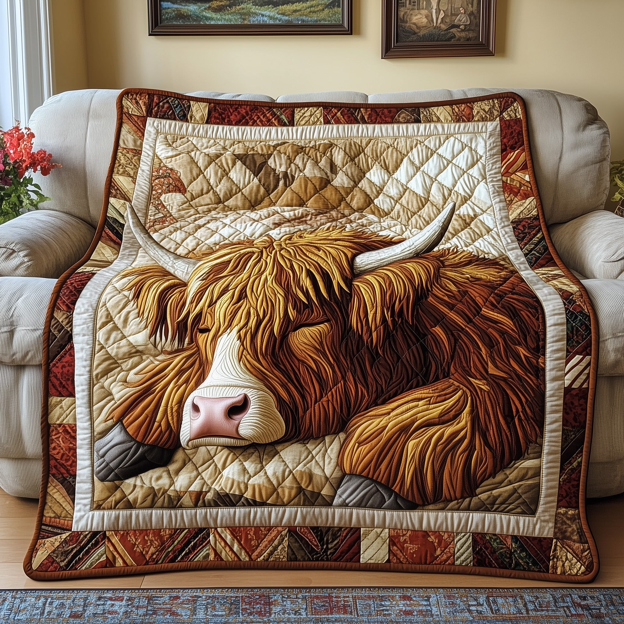 Fuzzy Highland Cow Quilted Blanket Couch Throw BlanketHighland Cow Gift Ideas Christmas