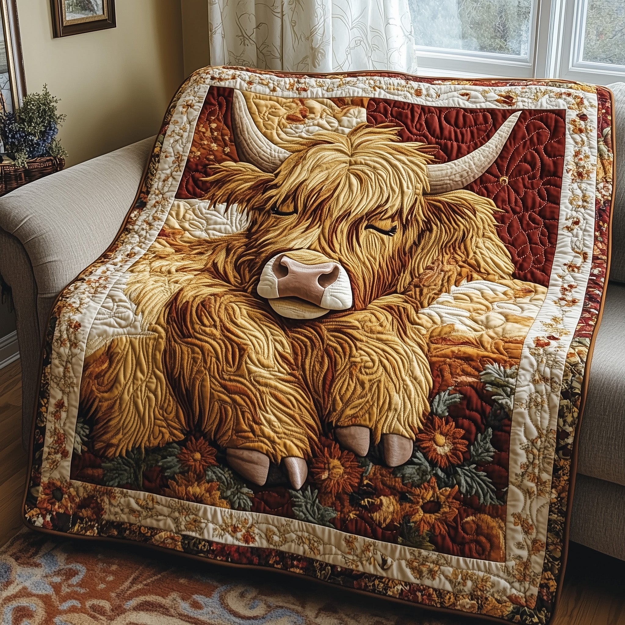 Fuzzy Highland Cow Quilted Blanket Couch Throw BlanketHighland Cow Gifts For Her Christmas