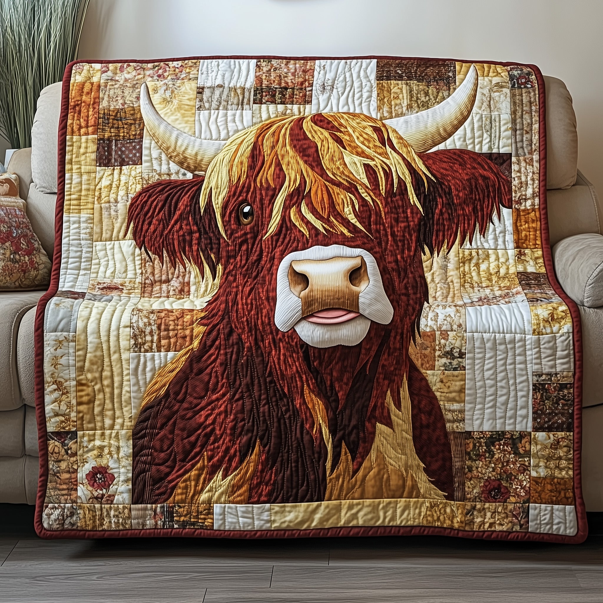 Fuzzy Highland Cow Quilted Blanket Couch Throw BlanketHighland Cow Merchandise