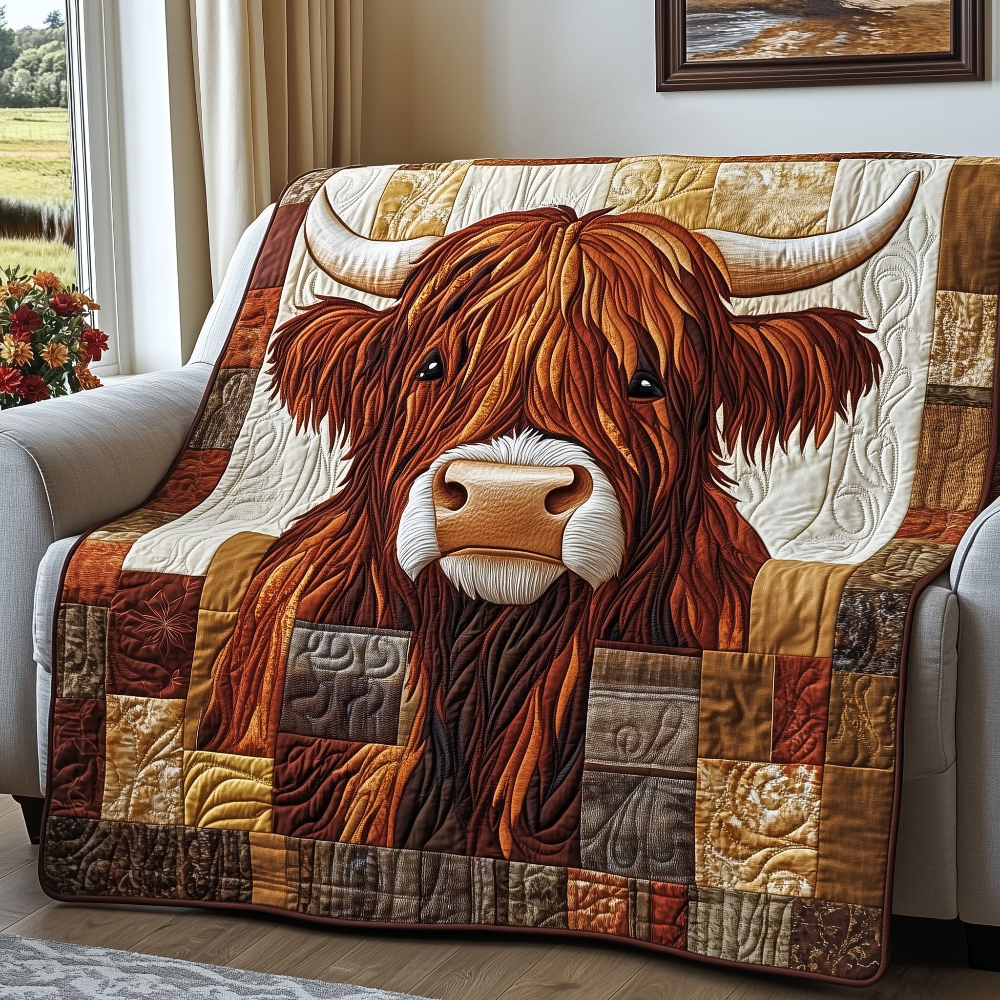 Fuzzy Highland Cow Quilted Blanket Couch Throw BlanketHighland Cow Presents Christmas