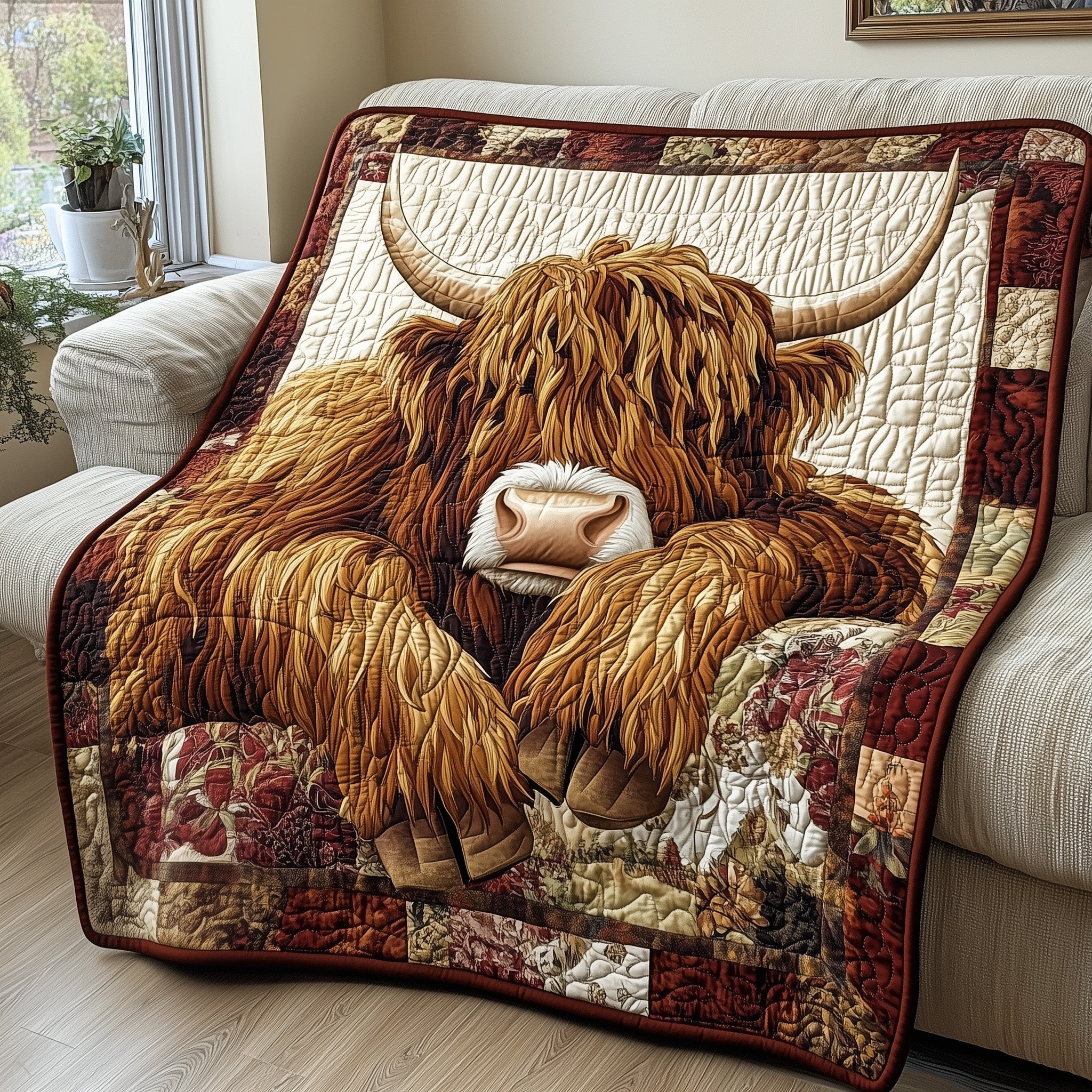 Fuzzy Highland Cow Quilted Blanket Couch Throw BlanketHighland Cow Stuff Gifts