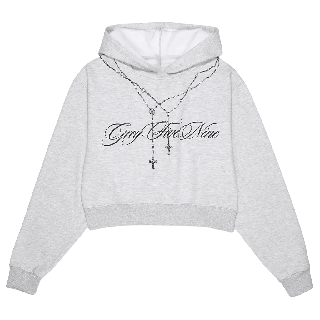 G59 Merch G59 Women's Rosary Cropped Hoodie Grey Five Nine Hoodie Birthday Gift For Sister