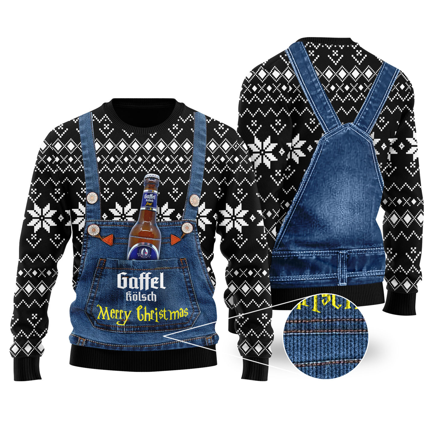 Gaffel Kolsch Ugly Christmas Sweater Black Best Gift Idea for Christmas Enthusiasts